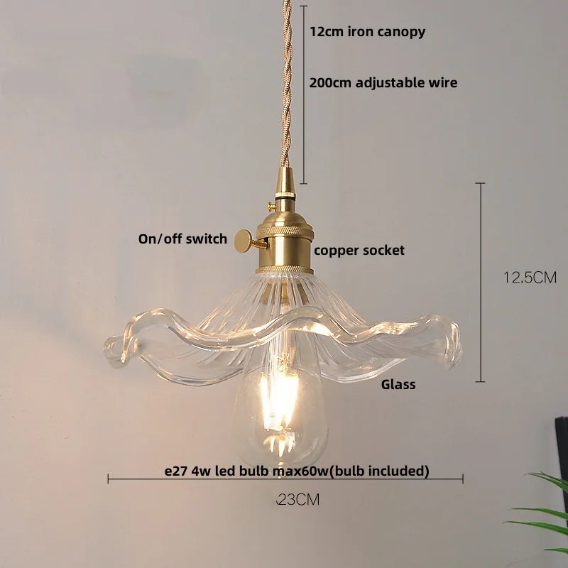 Afralia™ Clear Glass LED Pendant Light Fixture Modern Copper Knob Switch Hang Lamp