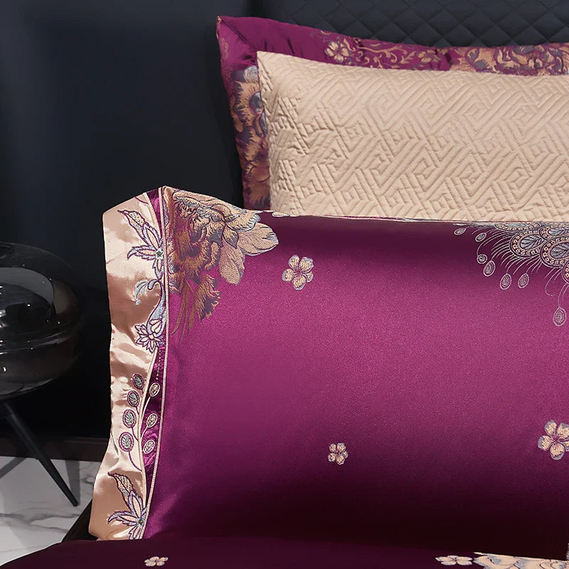 Afralia™ Luxe Purple European Jacquard Cotton Bedding Set: Duvet Cover, Sheet, Pillowcase