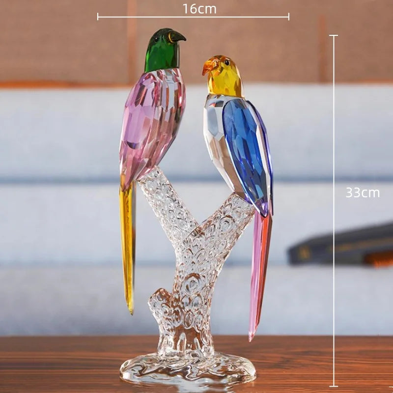 Afralia™ Crystal Psittacula Stained Glass Bird Sculpture Home Decor Figurine