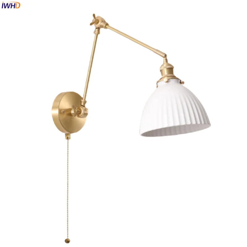 Afralia™ Ceramic LED Wall Lamp, Pull Chain Switch, Nordic Copper, Small Size
