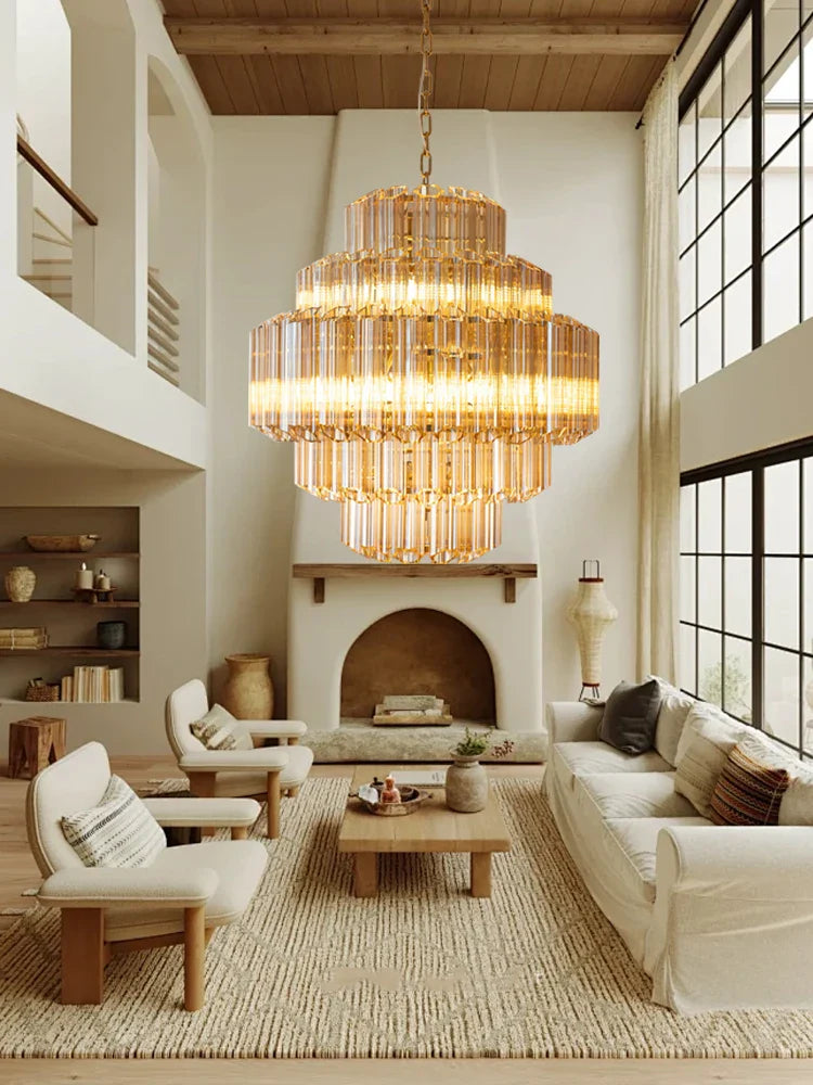 Afralia™ Amber Glass Ceiling Chandelier: Elegant Vintage Crystal Nordic Suspension Lamp