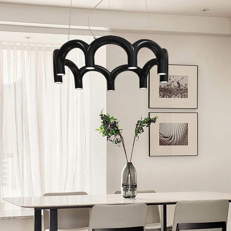 Afralia™ Oblure Arch Chandelier LED Black White Orange Blue Metal Light