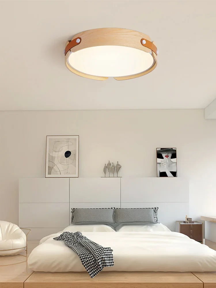 Walnut Round Ceiling Lamp by Afralia™ - Modern Japanese Nordic Bedroom Dining Room Lighting