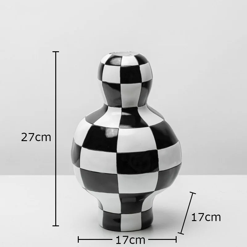 Afralia™ Black White Check Vase Modern Crafts Room Decor Irregular Shaped Desk Decoration