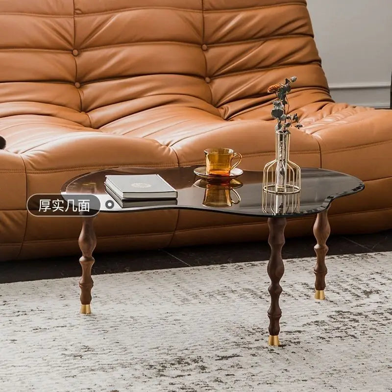Afralia™ Peanut-Shaped Coffee Table with Solid Wood Legs