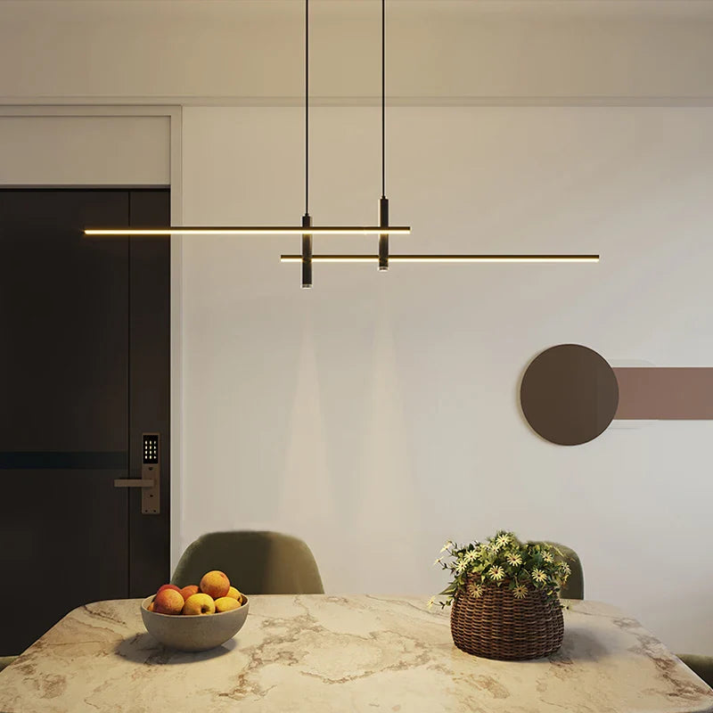 Afralia™ Black Gold Nordic LED Pendant Chandelier for Dining Table - Modern Minimalist Design