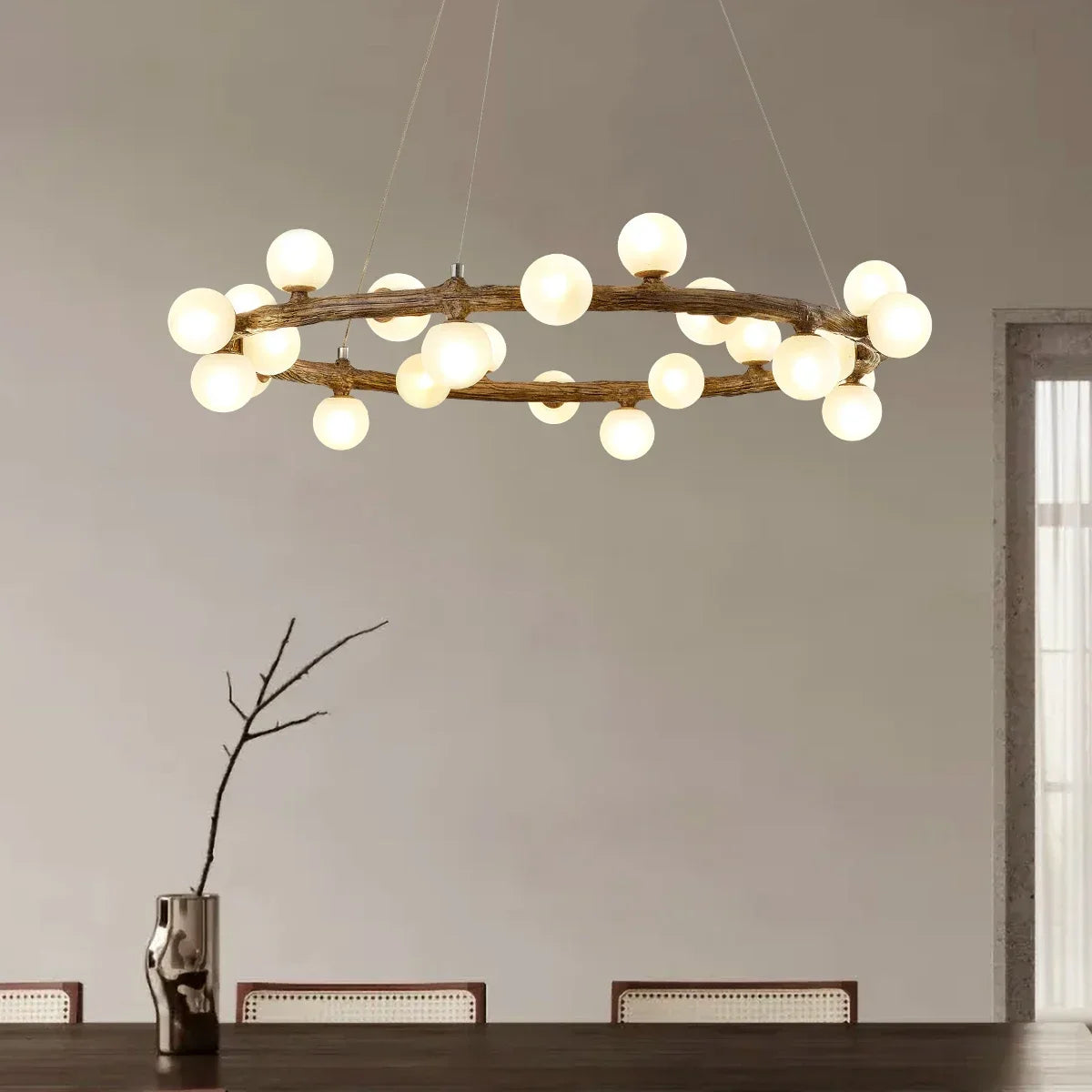 Afralia™ Retro Wood Twig LED Chandelier Pendant Light for Dining Room Kitchen Decoration