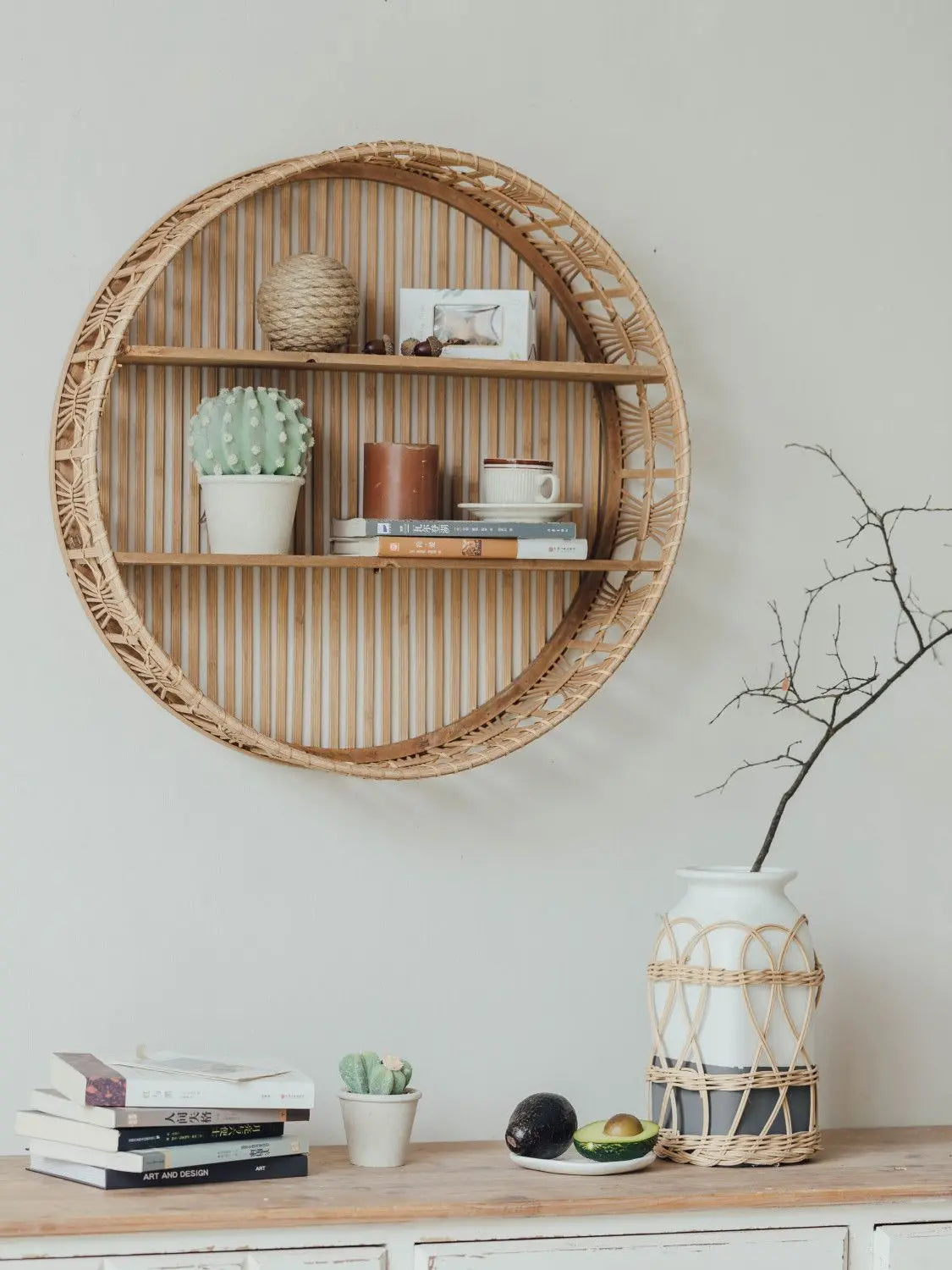 Afralia™ Wooden Wall Storage Rack Display Shelf Home Decor Organizer