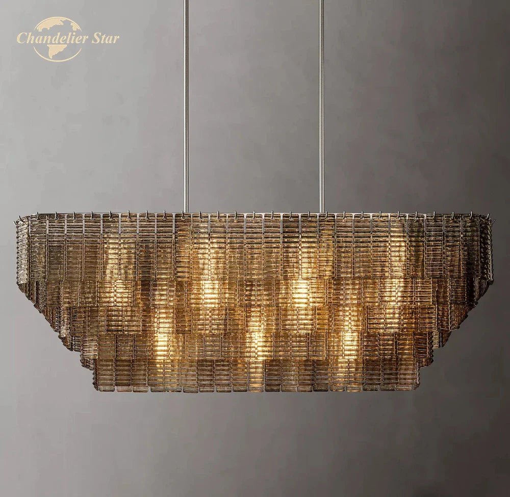 Afralia™ Smoke Glass LED Chandelier: Modern Rectangular Pendant Lighting for Dining & Living Room