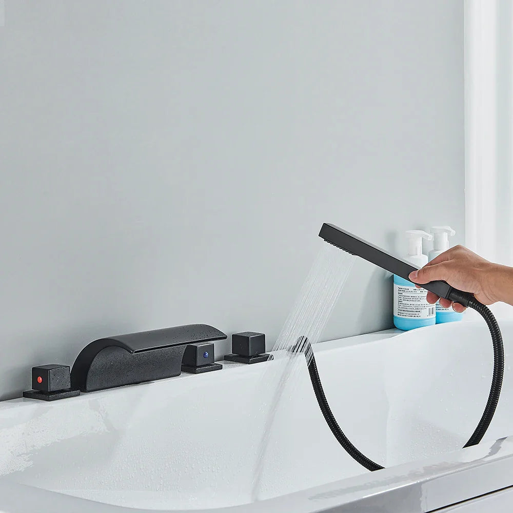 Afralia™ Black Waterfall LED Bathtub Faucet Set