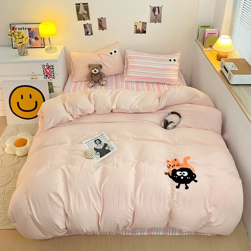 Afralia™ Cartoon Embroidery Bedding Set for Single & Double Sleepers