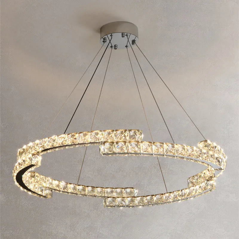 Afralia™ Modern Crystal LED Pendant Lights Dimmable Chrome Foyer Lumnarias