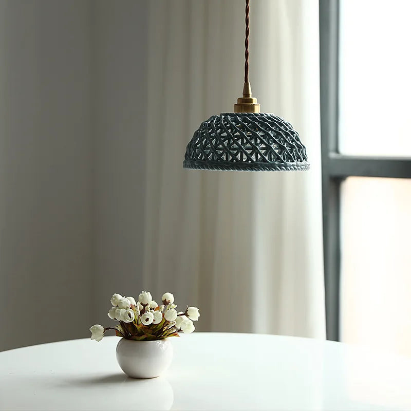 Afralia™ Bule Ceramic LED Pendant Lamp Modern Nordic Hanging Light for Bedroom Restaurant