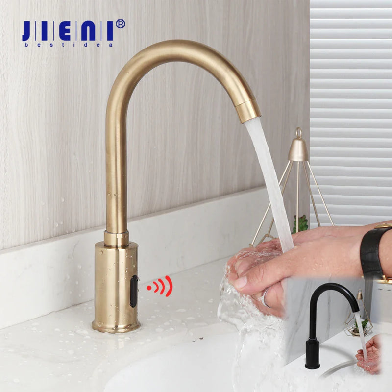 Afralia™ Matte Black Automatic Sensor Faucet Gold Swivel Basin Water Mixer