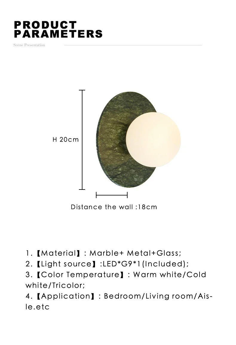 Afralia™ Green Marble LED Wall Lamp for Luxury Living Room Decor