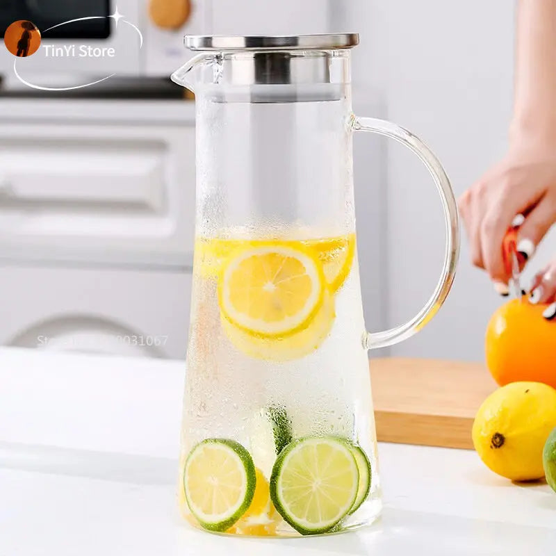 Afralia™ Glass Pitcher with Lid, Heat Resistant Water Carafe for Hot/Cold Beverages