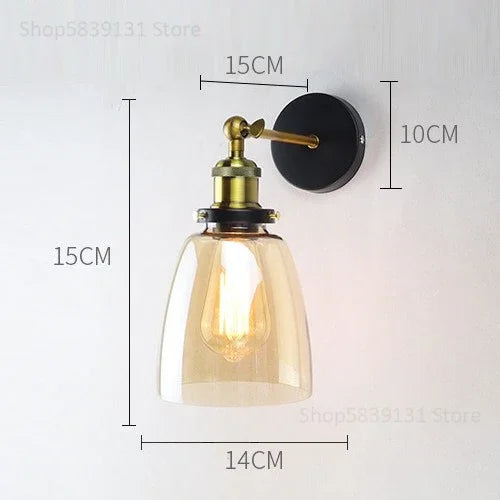 Afralia™ Vintage Metal Glass LED Wall Lamps Retro Industrial Living Room Bedroom Light Fixtures