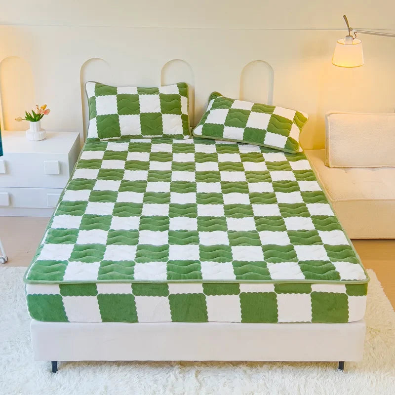 Afralia™ High Grade Milk Velvet Patchwork Bedspreads Geometric Pattern Thicken Bedsheet
