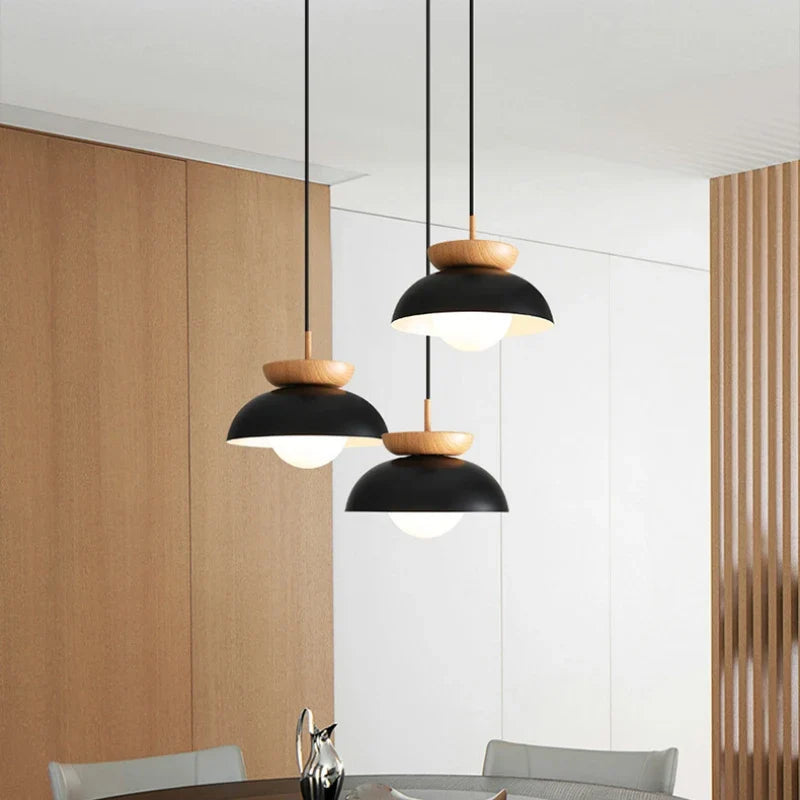 Afralia™ Metal Wood Pendant Lights for Dining Bedroom, E27 Bulb, White Black