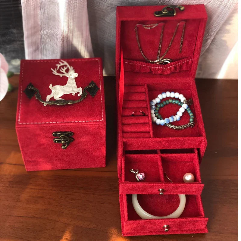 Afralia™ Three-Layer Floral Embroidery Jewelry Organizer & Makeup Box