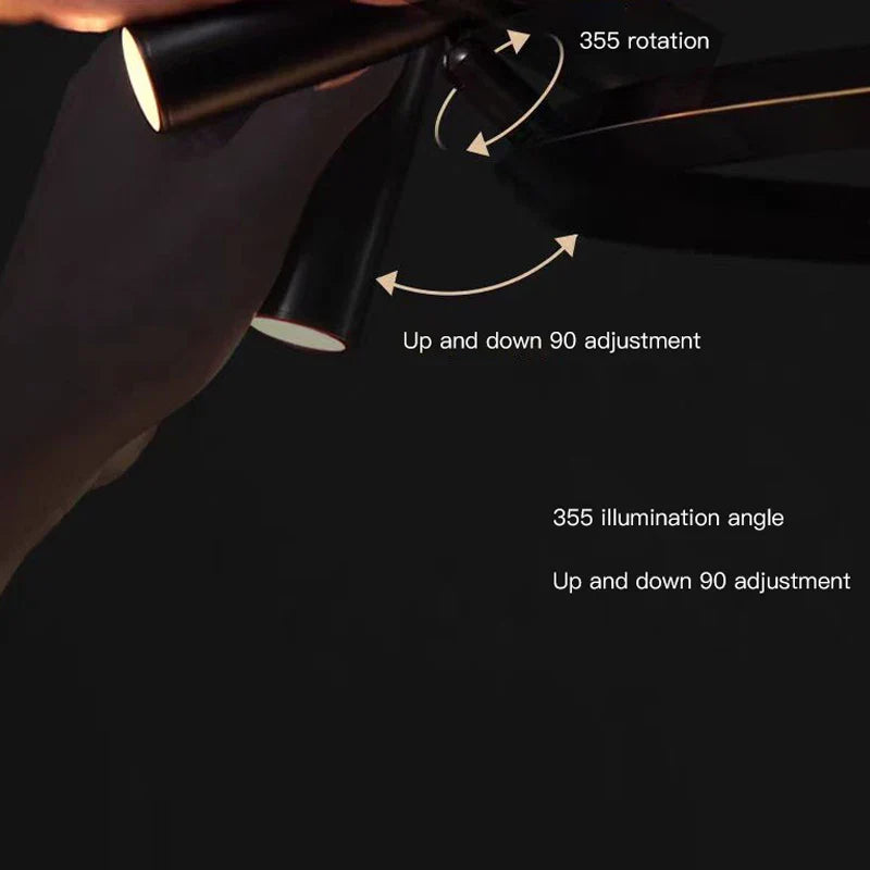 Afralia™ Black LED Spot Chandelier: Modern Minimalist Rotatable Hanging Lamp for Home Decor