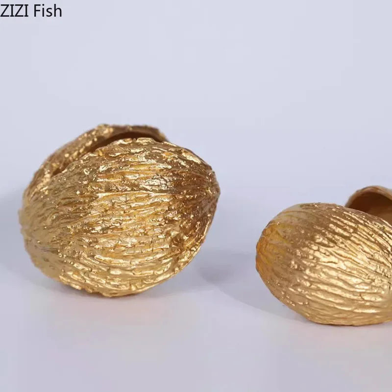 Afralia™ Golden Nut Shell Ornaments Modern Crafts Desk Decoration Artwork Room Aesthetics Decor