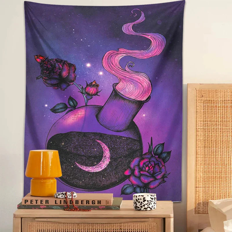 Afralia™ Purple Rose Magic Tapestry Wall Hanging: Boho Home Decor for Hippie Vibes