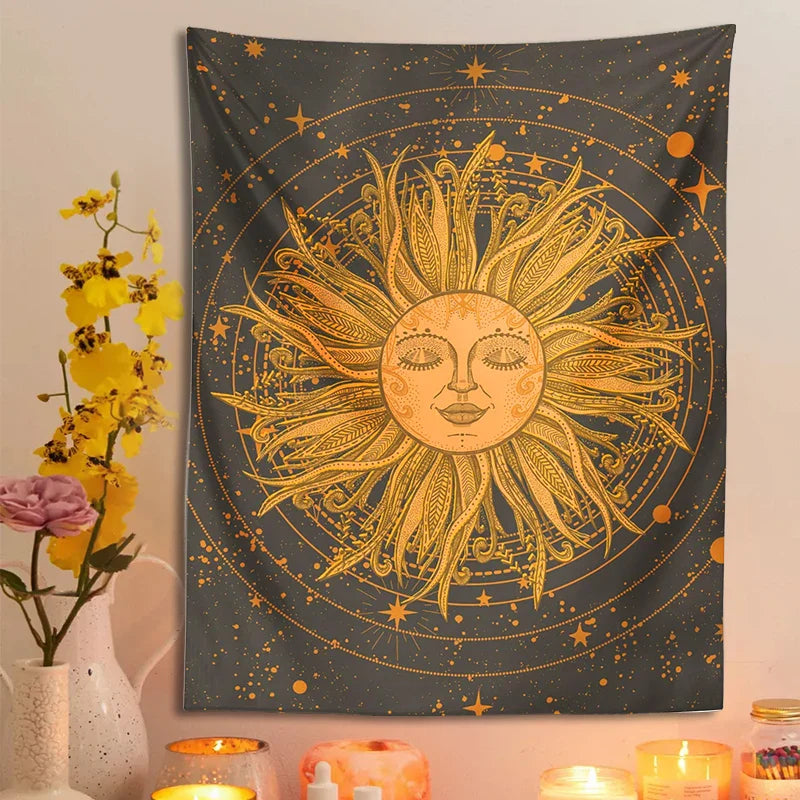 Afralia™ Celestial Sun Moon Wall Tapestry: 70s Retro Psychedelic Room Decor Art