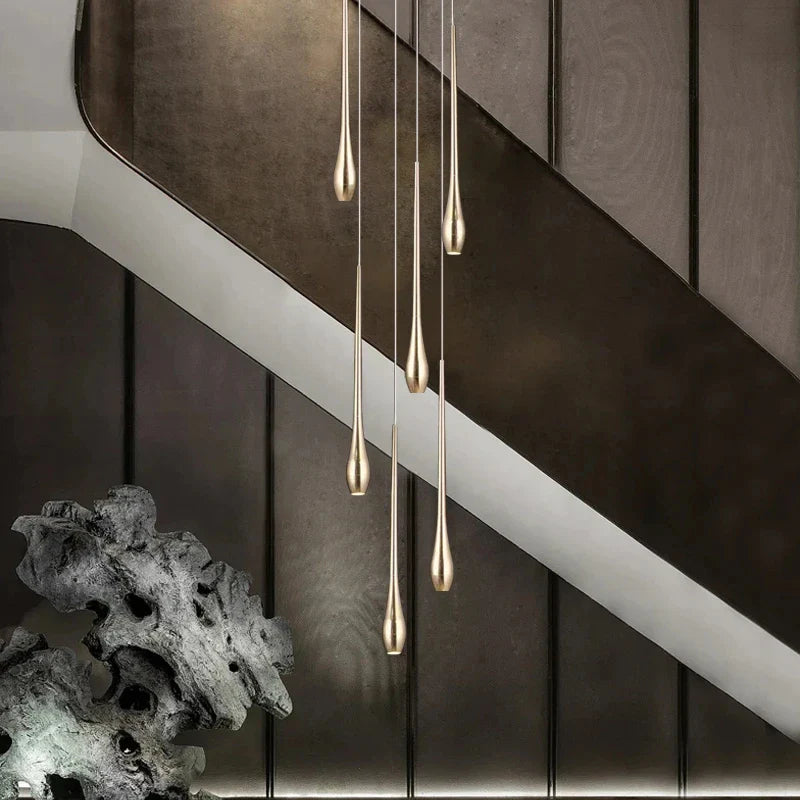Afralia™ Gold-Plated LED Ceiling Chandelier for Staircase, Living Room, Kitchen, Attic