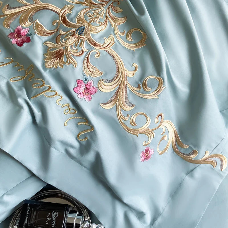 Afralia™ Exquisite Flowers Embroidery Bedding Set: Queen King Duvet Cover, Sheet, Pillowcases