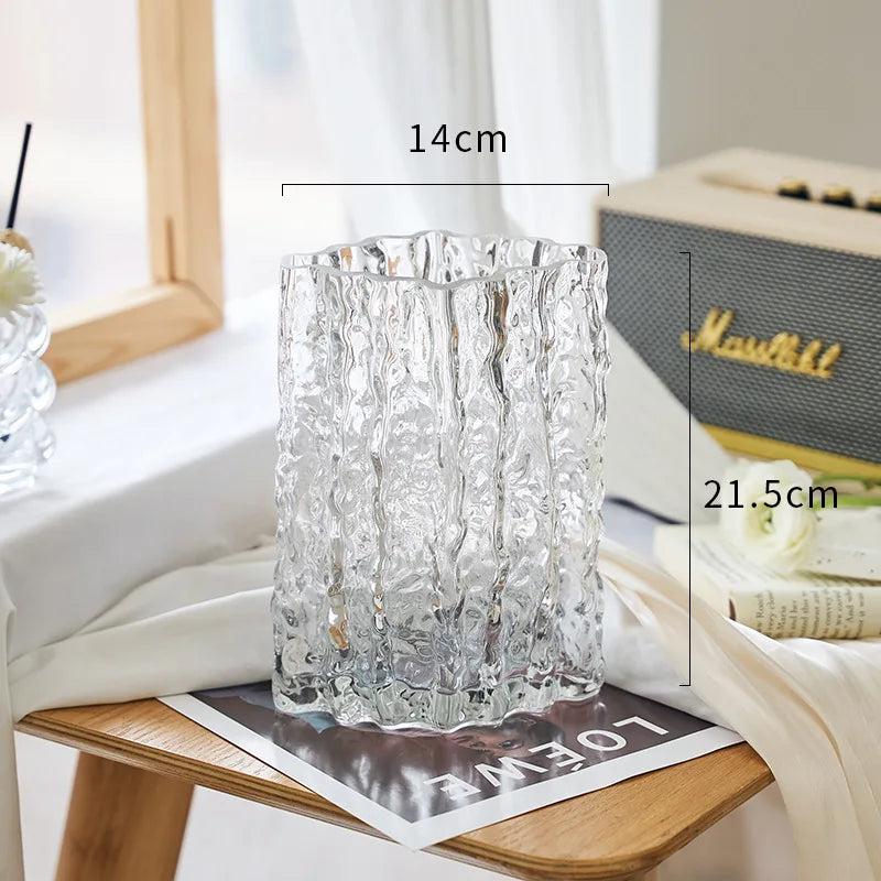 Afralia™ Clear Ice Vase for Hydroponic Flowers Desk Decor Bouquets Minimalist Floral Arrangement Modern Glass Pot