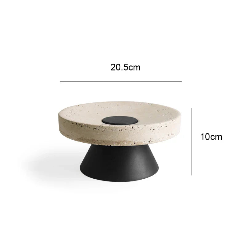 Afralia™ Luxury Travertine Fruit Tray & Marble Salad Bowl Set on Pedestal Stand