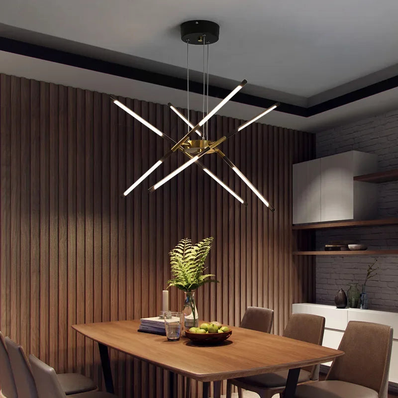 Afralia™ Modern LED Linear Chandelier: Creative Design Ceiling Lamp with Remote for Home Decor