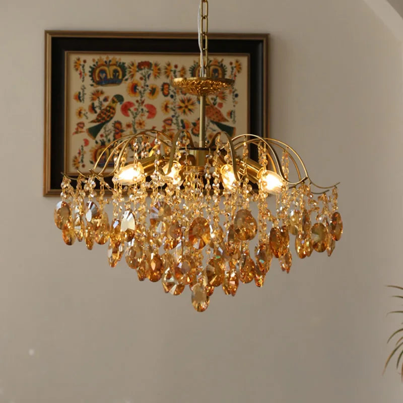 Afralia™ French Crystal Pendant Chandelier Ceiling Light for Living Room Dining Table