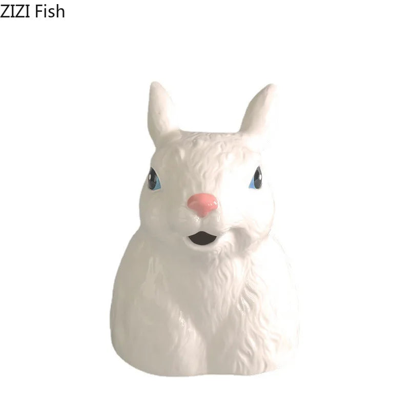 Afralia™ Rabbit Ceramic Vase for Desk Decor and Floral Arrangements
