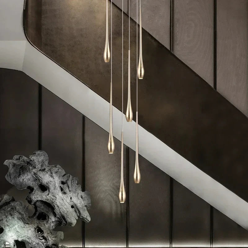 Afralia™ Gold-Plated Duplex Chandelier: Modern Lighting for Living Room, Staircase, Kitchen, Restaurant