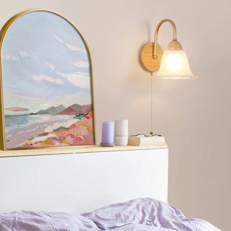 Afralia™ Nordic Glass LED Wall Sconce with Pull Chain Switch for Home Decor