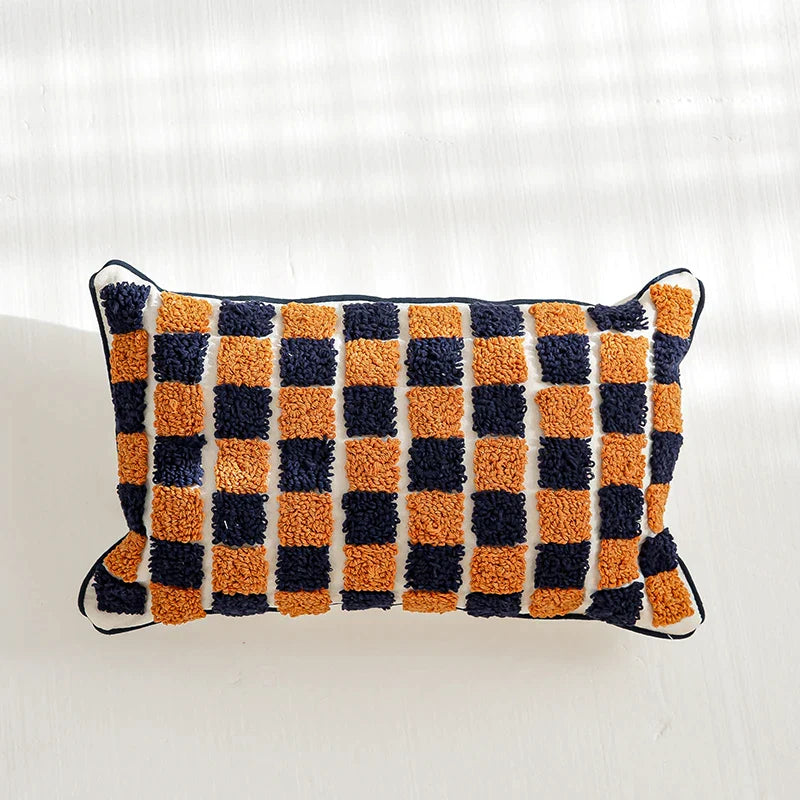 Afralia™ Boho Tufted Pillow Cover Navy Burnt Orange 45x45cm Square for Home Decoration