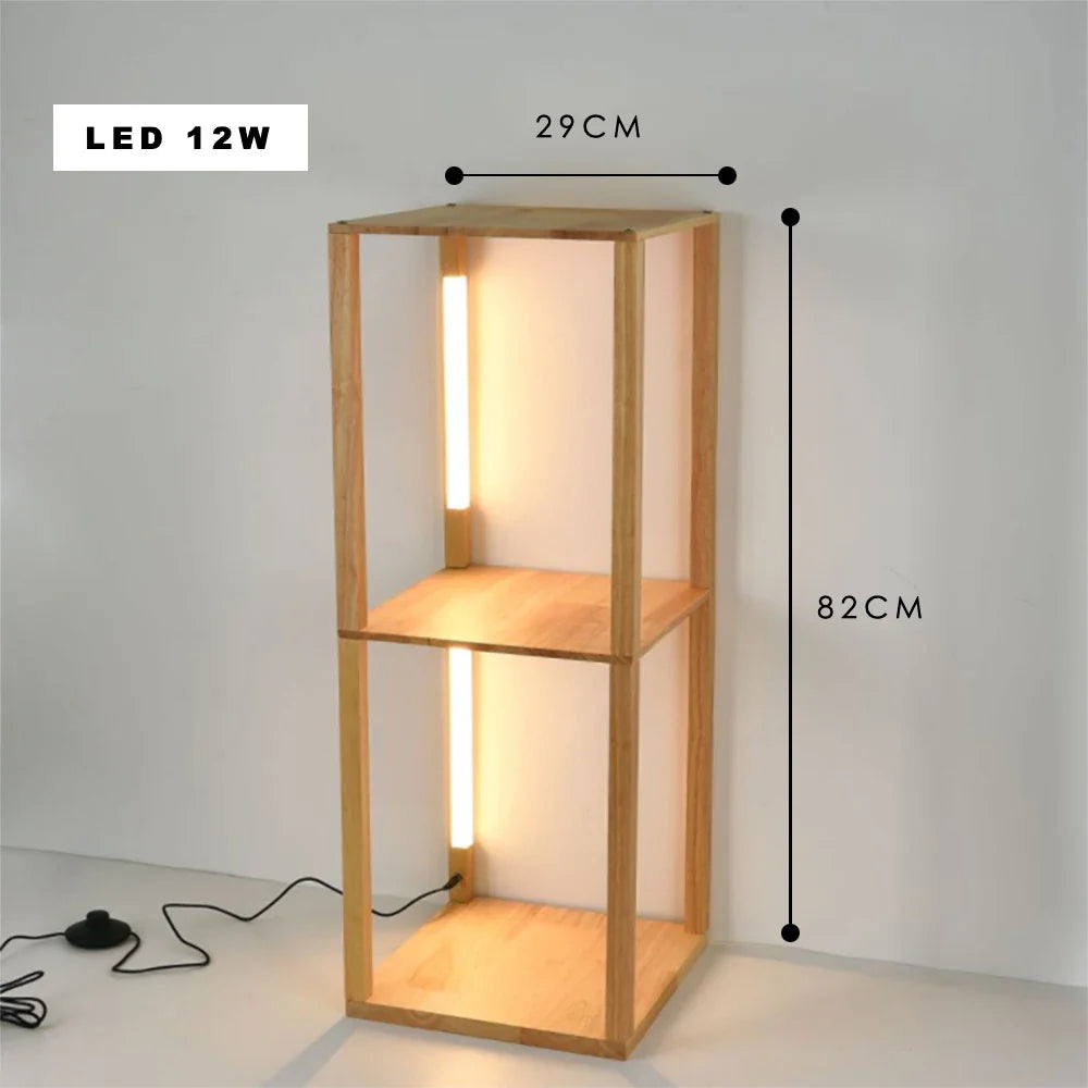 Afralia™ Wood LED Shelf Floor Lamp - Nordic Modern Standing Lighting with Storage