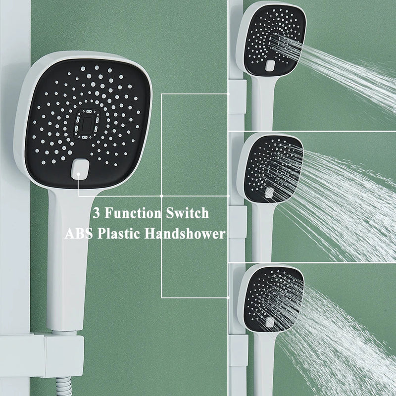 Afralia™ Thermostatic Shower Faucet 3 Way Rainfall System with Big Showerhead & Bathroom Shelf