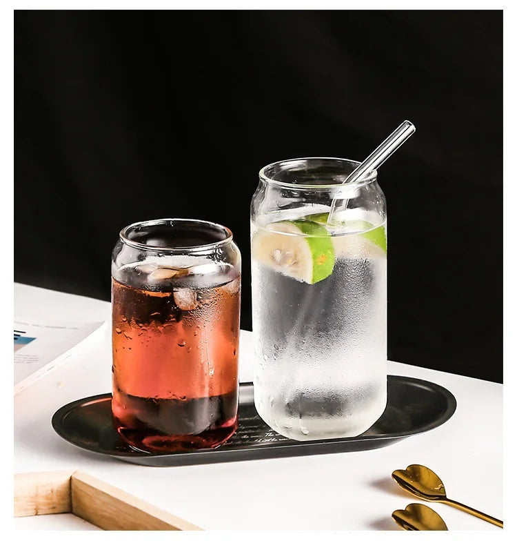 Afralia™ Can-Shaped Aesthetic Drinking Glasses Set with Lid and Straw