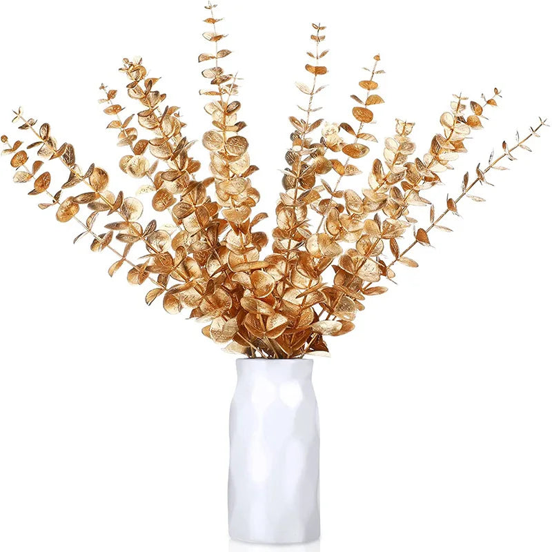 Afralia™ Golden Eucalyptus Leaves Stem x10 - Artificial Autumn Wedding DIY Decoration