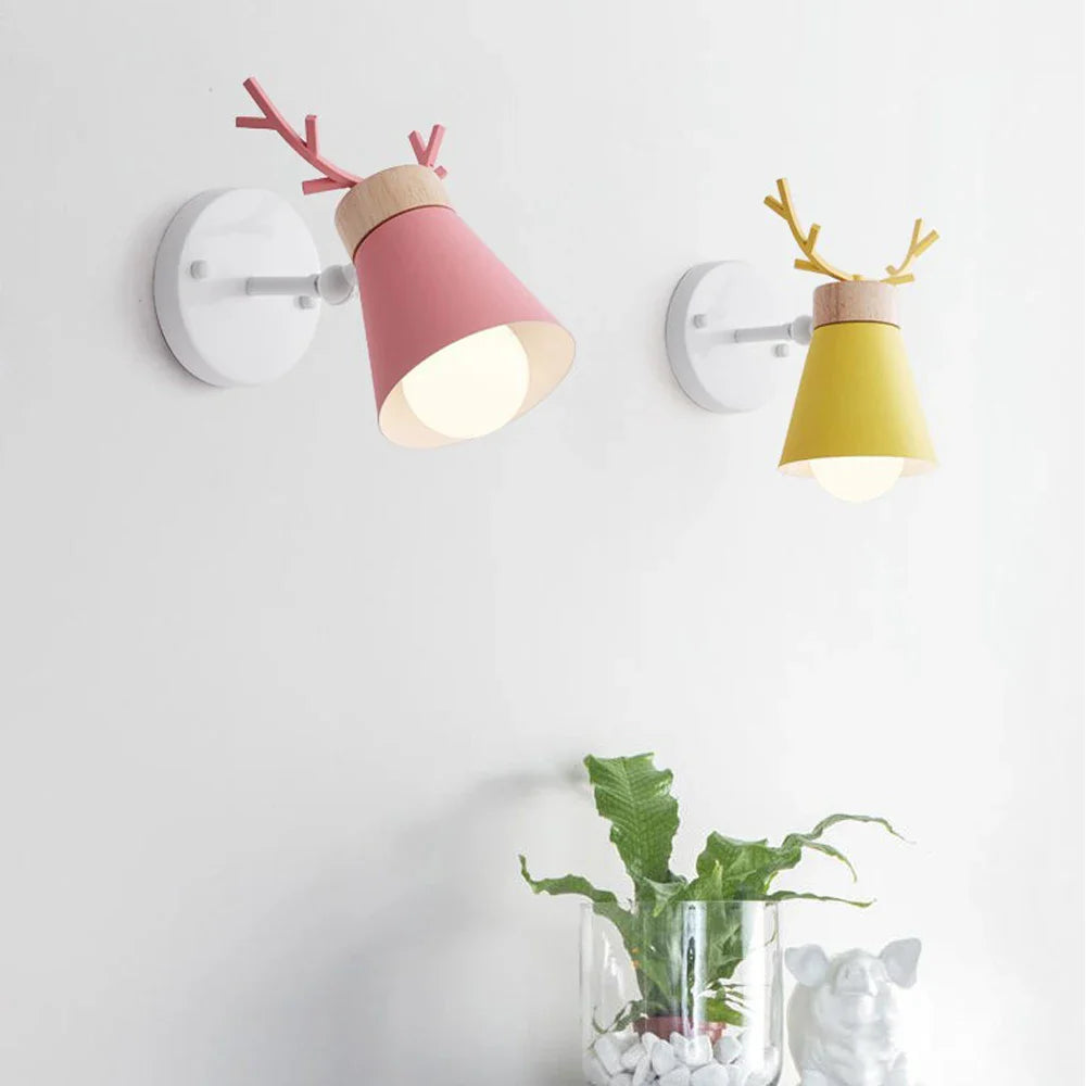 Afralia™ LED Antlers Wall Lamp Wooden Nordic Vintage Modern Loft Bedroom Lighting E27