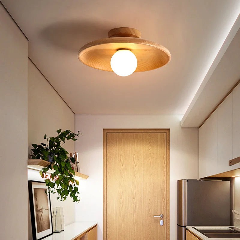 Afralia™ Wooden Disc LED Ceiling Lamp for Corridor, Living Room, Entrance, Balcony