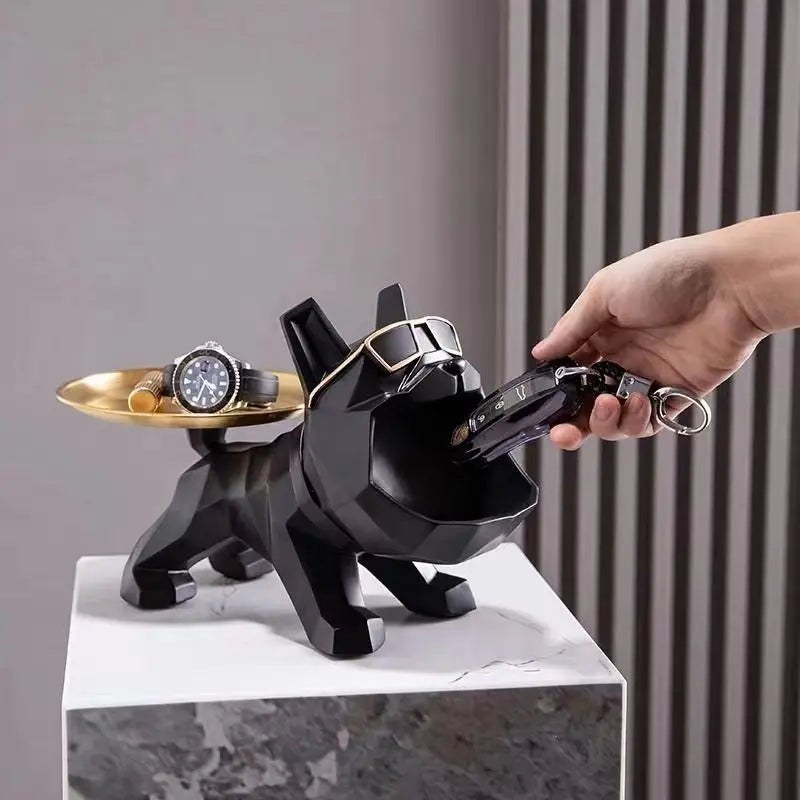 Afralia™ Bulldog Butler Tray Key Holder Storage Home Decor Statue Sculpture