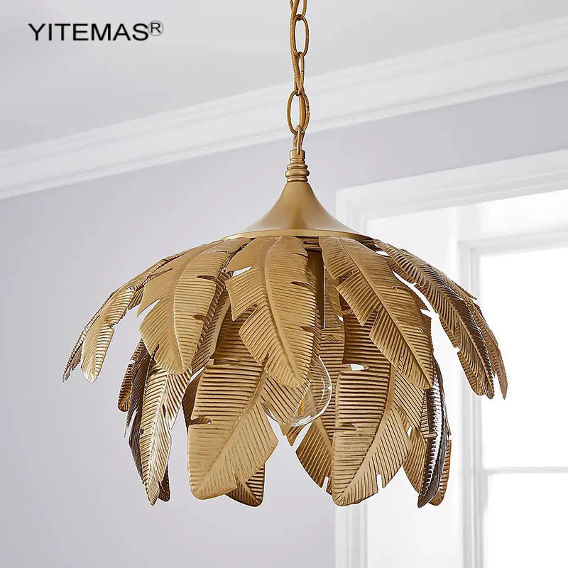 Afralia™ Gold Leaves Chandelier Small Pendant Lighting for Kitchen Island Hallway E27 Socket