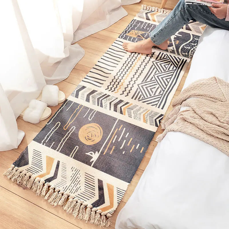 Afralia™ Soft Weave Tassels Bedside Rug, Anti-Slip Living Room Carpet