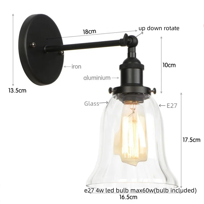 Afralia™ Rustic Clear Glass LED Wall Light Fixture Industrial Style for Home Decor