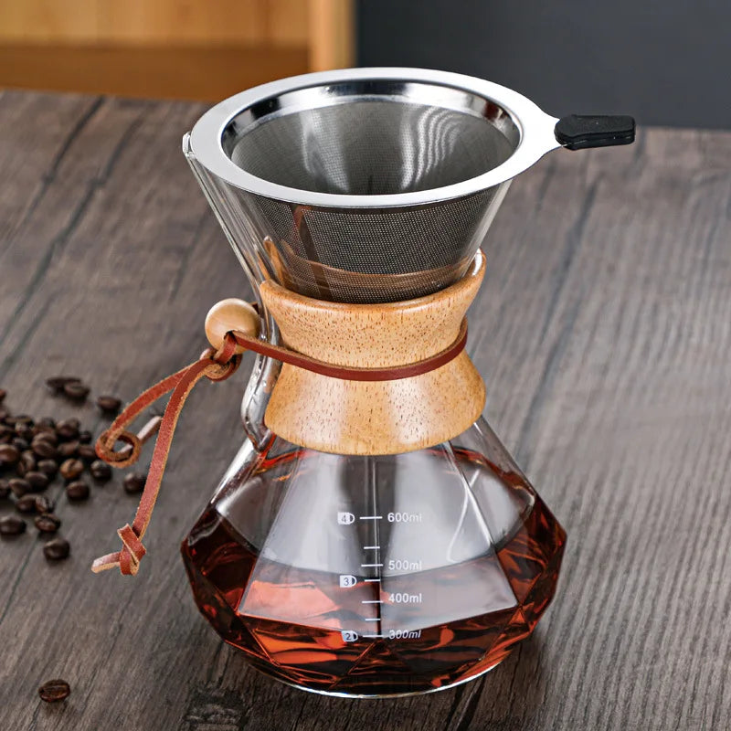 Afralia™ Glass Coffee Maker Hand Brewed Pot Drip Filter Cup Espresso Pot