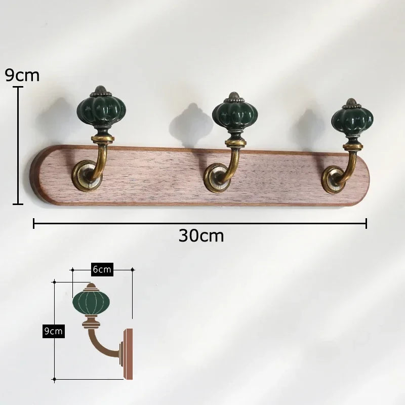 Afralia™ Walnut Wood Multiple Hooks Wall Storage Holder Shelf